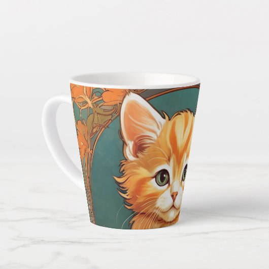 Alphonse Mucha Stijl Oranje Kat Latte Mok (Linkerhoek)