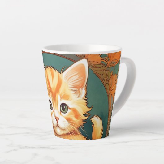 Alphonse Mucha Stijl Oranje Kat Latte Mok (Rechterhoek)