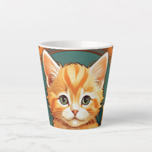 Alphonse Mucha Stijl Oranje Kat Latte Mok