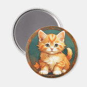 Alphonse Mucha Stijl Oranje Kat Magneet (Voorkant / Achterkant)