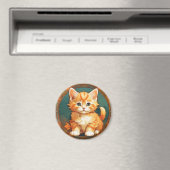 Alphonse Mucha Stijl Oranje Kat Magneet (Insitu (Vaatwasser))