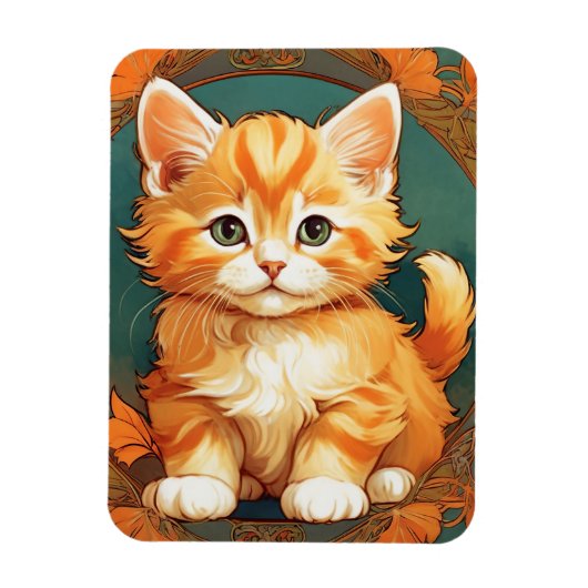 Alphonse Mucha Stijl Oranje Kat Magneet (Verticaal)