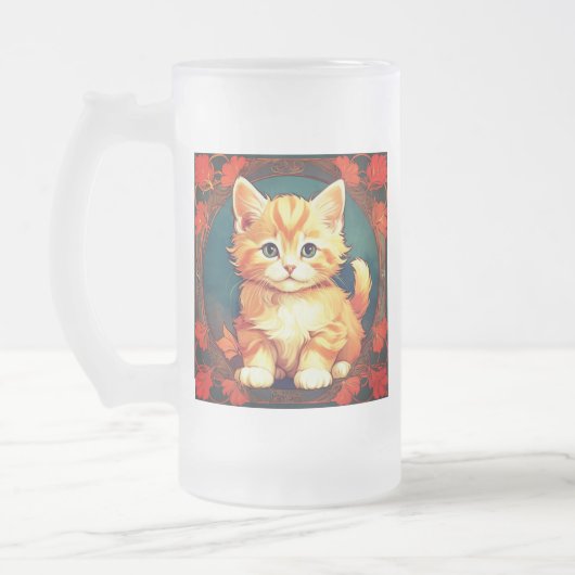 Alphonse Mucha Stijl Oranje Kat Matglas Bierpul (Links)