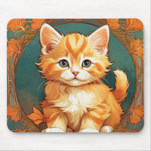 Alphonse Mucha Stijl Oranje Kat Muismat