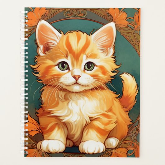 Alphonse Mucha Stijl Oranje Kat Planner (Voorkant)