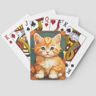 Alphonse Mucha Stijl Oranje Kat Pokerkaarten