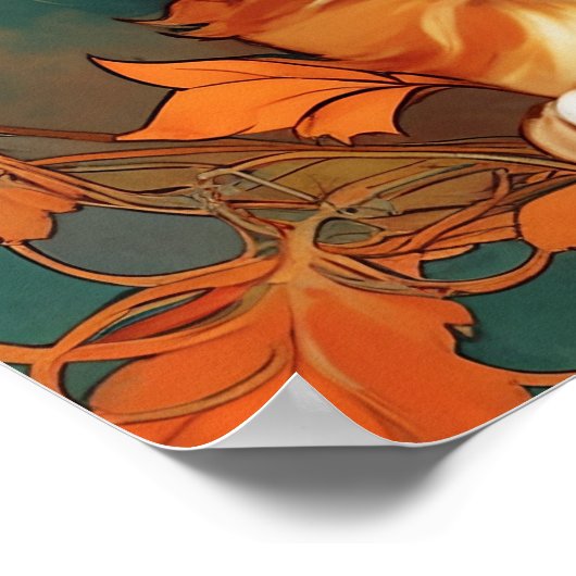 Alphonse Mucha Stijl Oranje Kat Poster (Hoek)