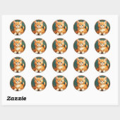 Alphonse Mucha Stijl Oranje Kat Ronde Sticker (Vel)