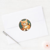 Alphonse Mucha Stijl Oranje Kat Ronde Sticker (Envelop)
