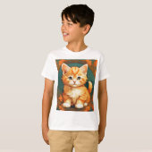 Alphonse Mucha Stijl Oranje Kat T-shirt (Voorkant volledig)