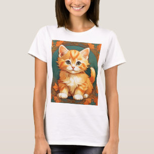 Alphonse Mucha Stijl Oranje Kat T-shirt