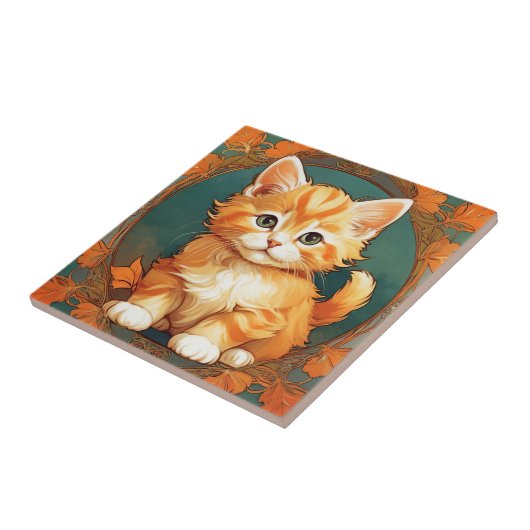 Alphonse Mucha Stijl Oranje Kat Tegeltje (Zijkant)