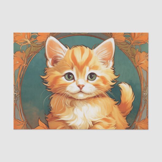 Alphonse Mucha Stijl Oranje Kat Tissuepapier (Voorkant)
