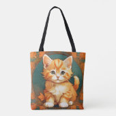 Alphonse Mucha Stijl Oranje Kat Tote Bag (Achterkant)