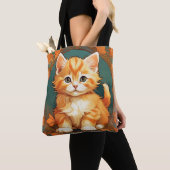 Alphonse Mucha Stijl Oranje Kat Tote Bag (Dichtbij)