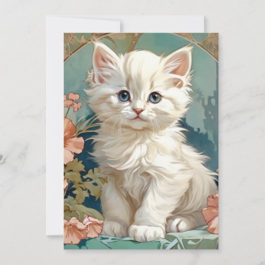 Alphonse Mucha Stijl Witte Kat Aankondiging (Voorkant)