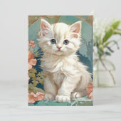 Alphonse Mucha Stijl Witte Kat Aankondiging (Staand voorkant)