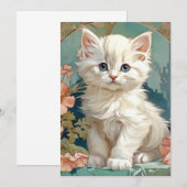 Alphonse Mucha Stijl Witte Kat Aankondiging (Voorkant / Achterkant)