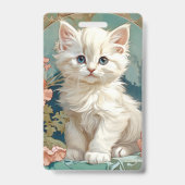 Alphonse Mucha stijl witte kat Badge (Achterkant)