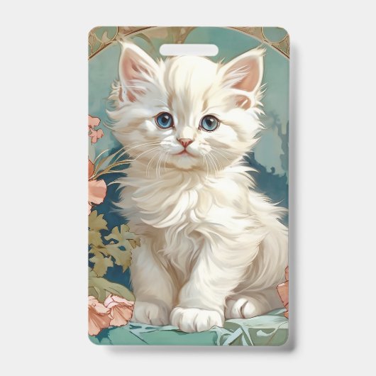 Alphonse Mucha stijl witte kat Badge (Voorzijde)