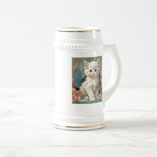 Alphonse Mucha Stijl Witte Kat Bierpul (Voorkant rechts)