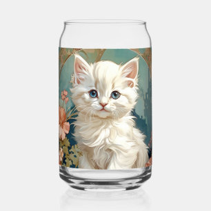 Alphonse Mucha Stijl Witte Kat Blikvorm Glas