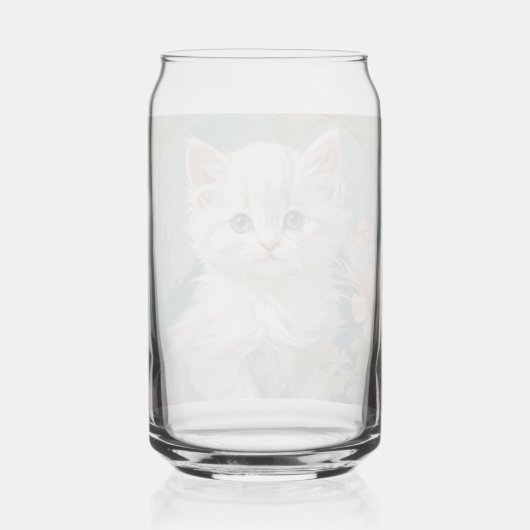 Alphonse Mucha Stijl Witte Kat Blikvorm Glas (Achterkant)