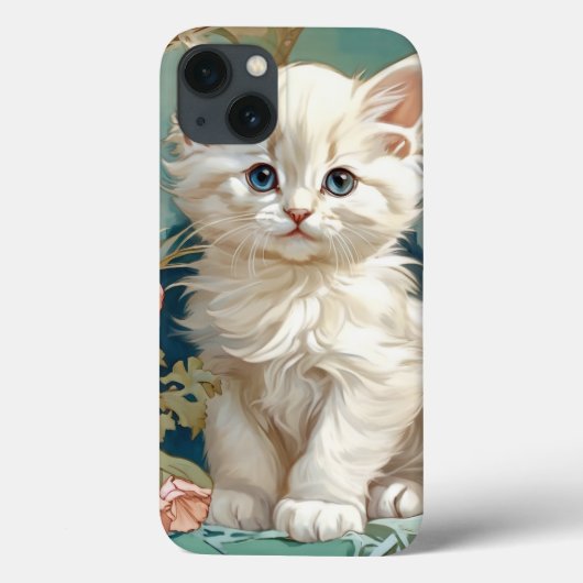 Alphonse Mucha Stijl Witte Kat Case-Mate iPhone Case (Achterkant)