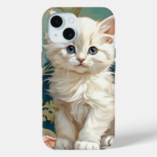 Alphonse Mucha Stijl Witte Kat iPhone 15 Case