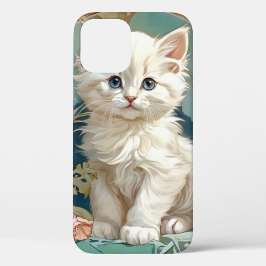 Alphonse Mucha Stijl Witte Kat Case-Mate iPhone Case (Achterkant)