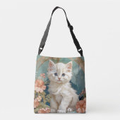 Alphonse Mucha Stijl Witte Kat Crossbody Tas (Achterkant)