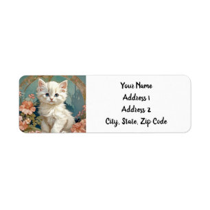 Alphonse Mucha Stijl Witte Kat Etiket