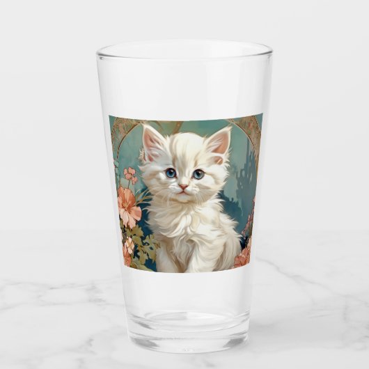 Alphonse Mucha Stijl Witte Kat Glas (Voorkant)