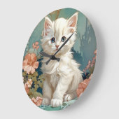 Alphonse Mucha Stijl Witte Kat Grote Klok (Hoek)