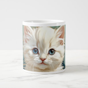 Alphonse Mucha Stijl Witte Kat Grote Koffiekop