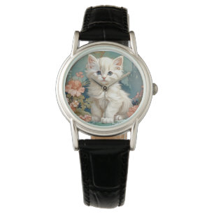 Alphonse Mucha Stijl Witte Kat Horloge
