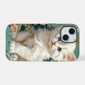 Alphonse Mucha Stijl Witte Kat iPhone 15 Case (Achterkant horizontaal)