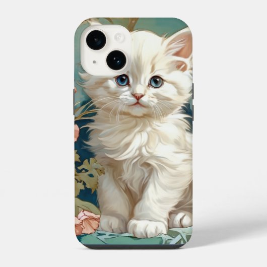 Alphonse Mucha stijl witte kat iPhone Hoesje (Achterkant)