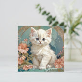 Alphonse Mucha stijl witte kat Kaart (Staand voorkant)