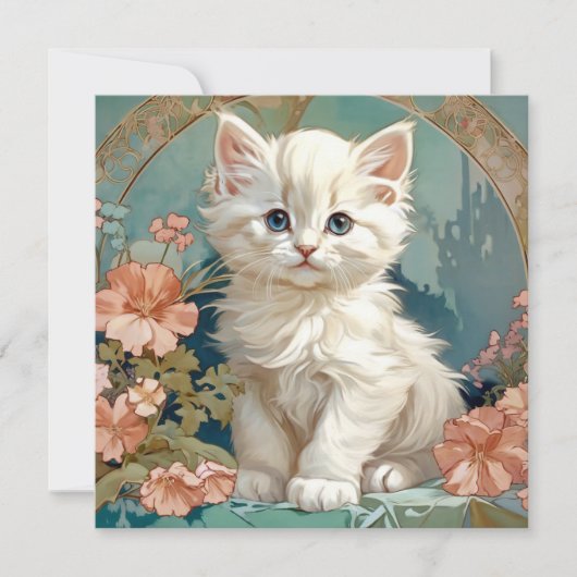 Alphonse Mucha stijl witte kat Kaart (Voorkant)