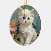 Alphonse Mucha Stijl Witte Kat Keramisch Ornament (Rechts)