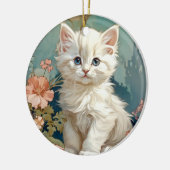 Alphonse Mucha Stijl Witte Kat Keramisch Ornament (Links)