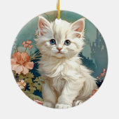 Alphonse Mucha Stijl Witte Kat Keramisch Ornament (Achterkant)