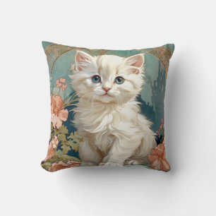 Alphonse Mucha Stijl Witte Kat Kussen