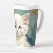 Alphonse Mucha Stijl Witte Kat Latte Mok (Rechterhoek)
