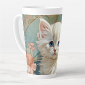 Alphonse Mucha Stijl Witte Kat Latte Mok (Linkerhoek)