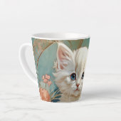 Alphonse Mucha Stijl Witte Kat Latte Mok (Linkerhoek)
