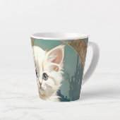 Alphonse Mucha Stijl Witte Kat Latte Mok (Rechterhoek)