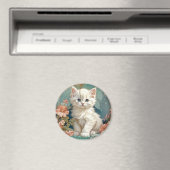 Alphonse Mucha Stijl Witte Kat Magneet (Insitu (Vaatwasser))