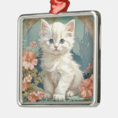Alphonse Mucha Stijl Witte Kat Metalen Ornament (Links)